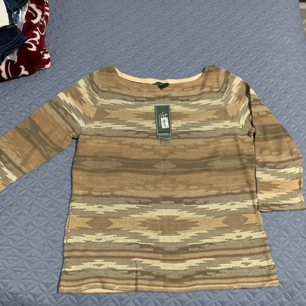 Lauren Ralph Lauren Striped Linen Boat-Neck Top